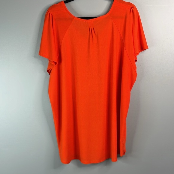 LILY MORGAN NWT Flutter Sleeve Top Orange Zipper V-Neck Stretch Short Sleeves 2X - Picture 6 of 11